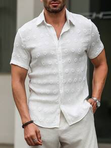 Manfinity RSRT Camisa de manga corta con agujeros para hombre, ropa de verano para hombre, con botones - Blanco - Ver 4