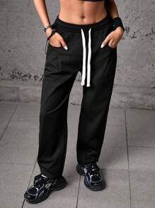 SHEIN Sports Women's Loose Outdoor Urban Commute Sports Pants - Black - View 5