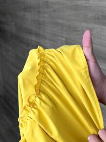 Slaydiva 大码秋装黄色衬衫款式秋季连衣裙、泡泡裙、柠檬裙、长袖、泡泡裙 - 黃色 - 查看 9