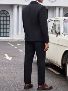 Manfinity Mode Men Single Button Blazer & Suit Pants - Black - View 2