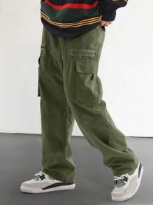 Manfinity Roghcode Loose Fit Men's Cargo Pants With Flap And Side Pockets, Fall - Army Green - View 5