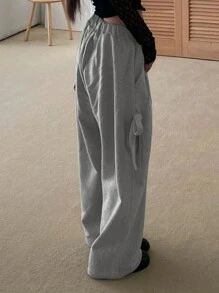 DAZY Pantalon de jogging ample gris ample à large jambe et nœud papillon sur le côté pour femmes, pour un port quotidien - Gris - Voir 5