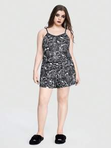 ROMWE Goth Plus Size Dark Skull & Snake Tank Top Pajama Set