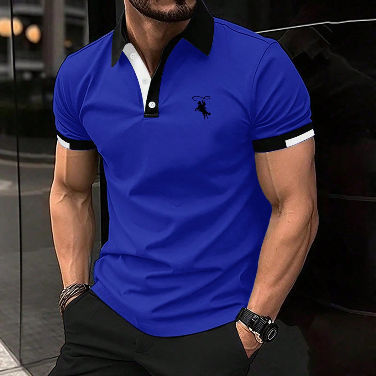 Camisa polo casual formal de manga corta con estampado de caballero para hombres, para verano y desplazamiento, de algodón, para ceremonias