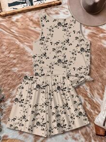 SHEIN LUNE Bộ áo thun nữ cổ tròn không tay và áo thun ngắn tay thích hợp cho mùa hè - Nhiều màu - Xem 6