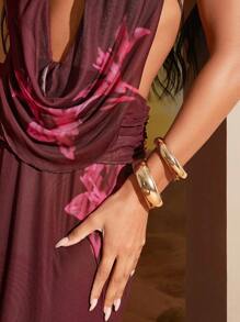 SHEIN Unity Robe fleurie à col bénitier et dos nu, robe élégante, robe fleurie, robe de vacances - Rouge foncé - Voir 5