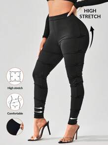 SHEIN SXY Seasonal Autumn Clothing Comfort Leisure Fall Clothes Lift Buttocks Solid Flap Pocket Leggings - Black - View 1