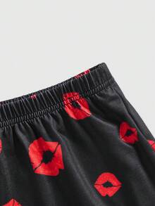 Betty Boop | ROMWE 女士卡通人物印花撞色蕾丝舒适休闲吊带背心和短裤睡衣套装，学校 - 粉色 - 查看 4