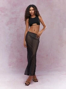 MISSGUIDED Y2K 未来派波尔卡圆点印花透明网眼裙（不含内裤） - 黑色 - 查看 4