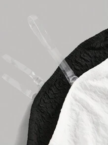 SHEIN 少女针织纯色提花黑白可拆卸肩带休闲抹胸 2 件/套 - 黑與白 - 查看 3