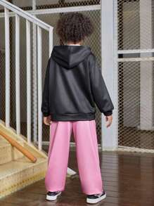 Tween Boy 3D  Letter Flame Pattern Hoodie And Pants Set - Pink - View 2