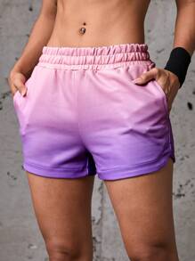 SHEIN Sports Elastische Taille Sportshorts mit Farbverlauf und Taschen, Sommer - Verschiedenfarbig - Übersicht 6