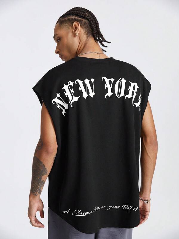 Manfinity RebelGame Men's Loose Fit Round Neck Short Sleeve Tank Top With English Print, Suitable For Summer