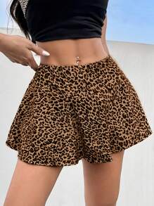 GalTyme Plus Size Leopard Print Skirt With Built-In Shorts, Spring/Summer - Multicolor - View 5