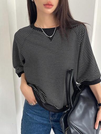 DAZY Camiseta de manga raglán con estampado a rayas para el verano