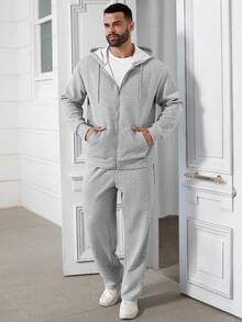 Manfinity Homme Conjunto de sudadera con capucha y pantalones deportivos extra grande con cremallera y cordón - Blanco - Ver 6