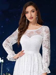 MIUSOL Full Floral Lace White Wedding Formal Dress - White - View 6