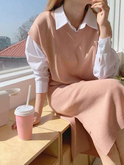 DAZY 女士纯色简约日常针织毛衣背心秋冬