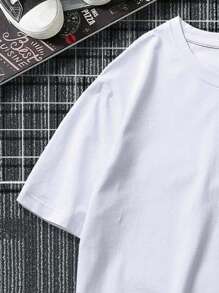 Manfinity Homme Camiseta de manga corta de cuello redondo lisa para hombres tallas grandes, uso diario casual, para el trabajo - Blanco - Ver 6