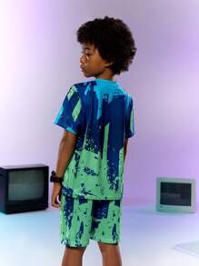 SHEIN Explorewe 男童幾何印花短袖t恤和短褲套裝