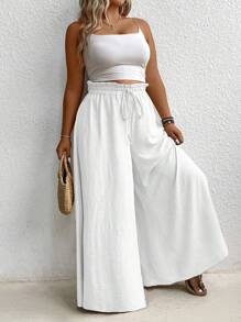 Momelise Plus Size Women's Solid Color Simple Daily Pants Fall Cloth For Women - White - View 5