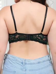 Plus Size Color Block Contrast Lace Embroidered Camisole Bra, Lingerie