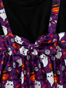 Váy dài tay họa tiết hoạt hình màu tím Halloween thanh lịch tuyệt đẹp hàng ngày/thường ngày/lễ hội cho bé gái, mùa thu/đông, dự tiệc Halloween - Nhiều màu - Xem 6