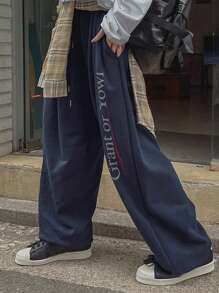 DAZY Women's Loose Street Style Jogger Pants With Letter Printing,Back To School Clothes Fall Sweatpants - Navy Blue - View 4