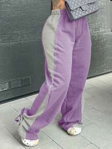 SHEIN Contrast Side Seam Knot Hem Sweatpants Fall Cloth For Women - Mauve Purple - View 1