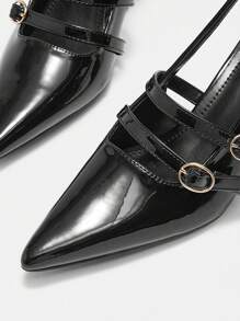 CUCCOO BIZCHIC 时尚黑色带扣高跟尖头女鞋,适合通勤、聚会或约会圣诞节秋季新年假期 - 黑色 - 查看 7