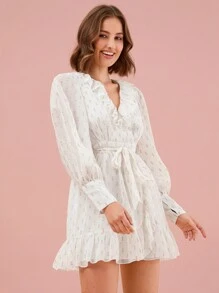 Enchnt Women's Printed Simple Everyday Long Sleeve Dress - White - View 5