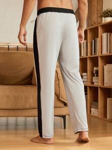 Men Contrast Side Seam Sleep Pants - Light Grey - View 2