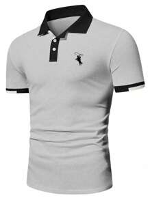 Manfinity Mode Men's Summer Knight Printed Short Sleeve Casual Commute Polo Shirt - Light Grey - View 4