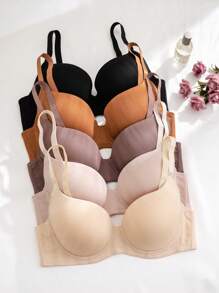 大尺碼有托無痕胸罩套裝-有金屬支架和成型杯，多彩肩帶背心內衣套裝(5件) - 彩色 - 查看 1