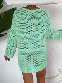 SHEIN Maternity Hollow Out Drop Shoulder Cover Up Dress Without Bikini Set Summer - Mint Green - View 2