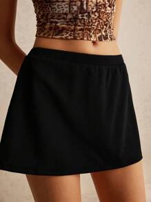 Poéselle 黑色低腰迷你裙，校园风半身裙，黑色迷你裙，女式下装，秋季女士服装，返校服装，办公室服装，黑色短裙，emo服装，90年代时尚，音乐节，基本款 - 綠色 - 查看 6