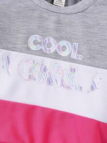 Baby Girl Casual Sports Tracksuit, Round Neck Knitted Printed Long Sleeve Top And Loose Straight Leg Pants, Spring & Autumn - Grey - View 6