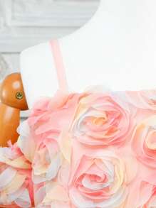 Girls' (Big) Colorful 3D Flower Rose Sleeveless Top And Midi Skirt Set