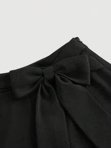 SHEIN Leap Crew Tween Girl High-Waisted Elegant Versatile Decorative Wide Leg Pants - Black - View 3