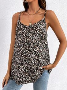 SHEIN Maternity Random Printed Simple Daily Cami Top - Black - View 4