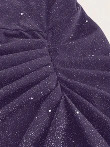 SHEIN Belle Mouwloze, rugloze, sprankelende, slanke zwarte jurk met plooien, zijsplit en bodycon-ontwerp voor dames, maxi-damesoutfit