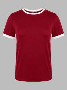 EMERY ROSE Women's Color Block Simple Daily Short Sleeve T-Shirt For New Year Clothes Graphic Tees Women Tops - Red - View 4