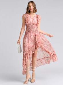 Enchnt Summer Holiday Women's Floral Printed Simple Daily V-Neck Romantic Sundress Dress