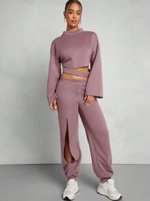 Denimoi Cut Out Sweatshirt & Jogger Pants Two Pieces Set