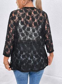 Elenzga Plus Size Women's Hollow Out Simple Daily Jacket Fall Winter Cloth For Women - Black - View 2