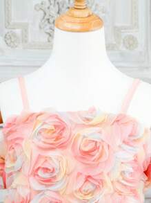 Girls' (Big) Colorful 3D Flower Rose Sleeveless Top And Midi Skirt Set