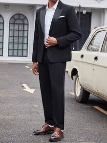 Manfinity Mode Men Single Button Blazer & Suit Pants - Black - View 1