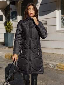 EURMUSE Fuzzy Trim Hooded Puffer Coat - Black - View 3