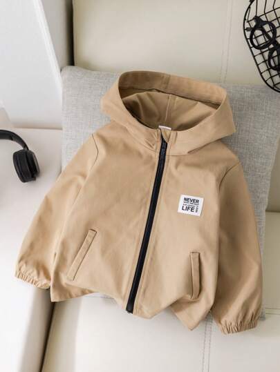 SHEIN 嬰兒男女裝裝飾性格格紋拉鍊連帽運動外套，長袖對比顏色