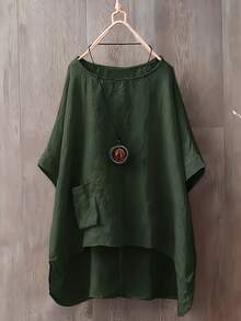 Ladies' Plain & Simple Round Neck Daily Top - Army Green - View 3